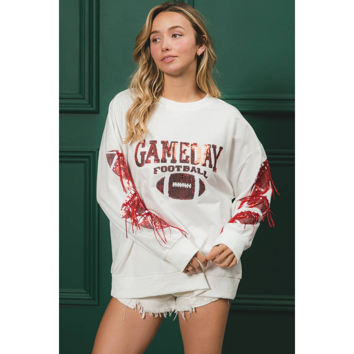 GAMEDAY FRINGED FOOTBALL FRENCH TERRY PULLOVER