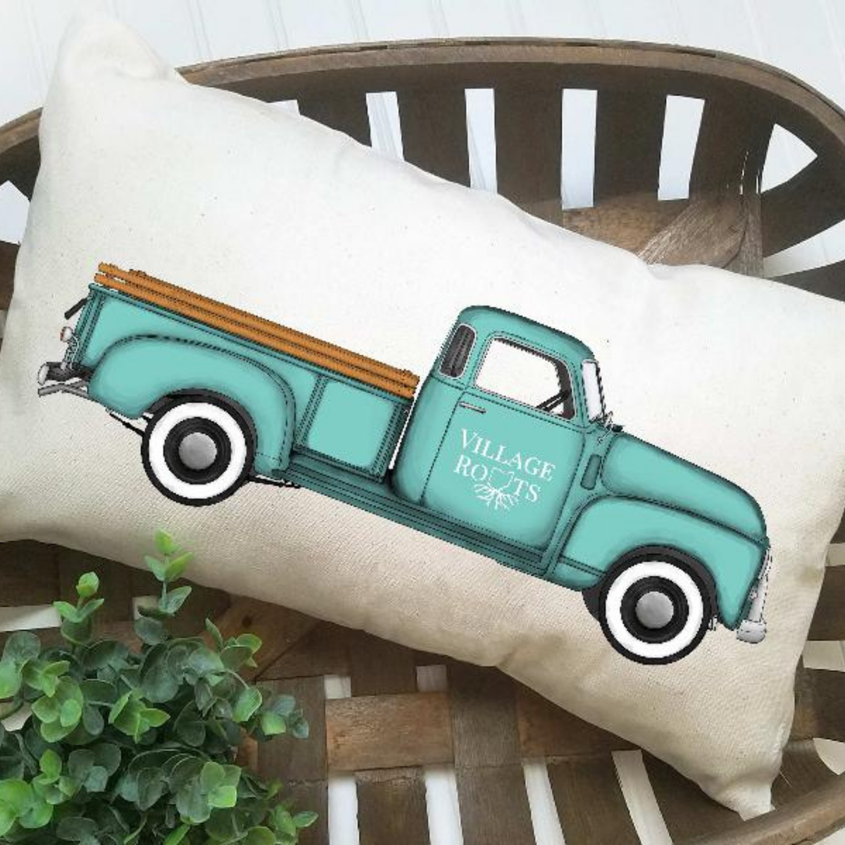 Store Logo Branded Blue Truck Lumbar Pillow