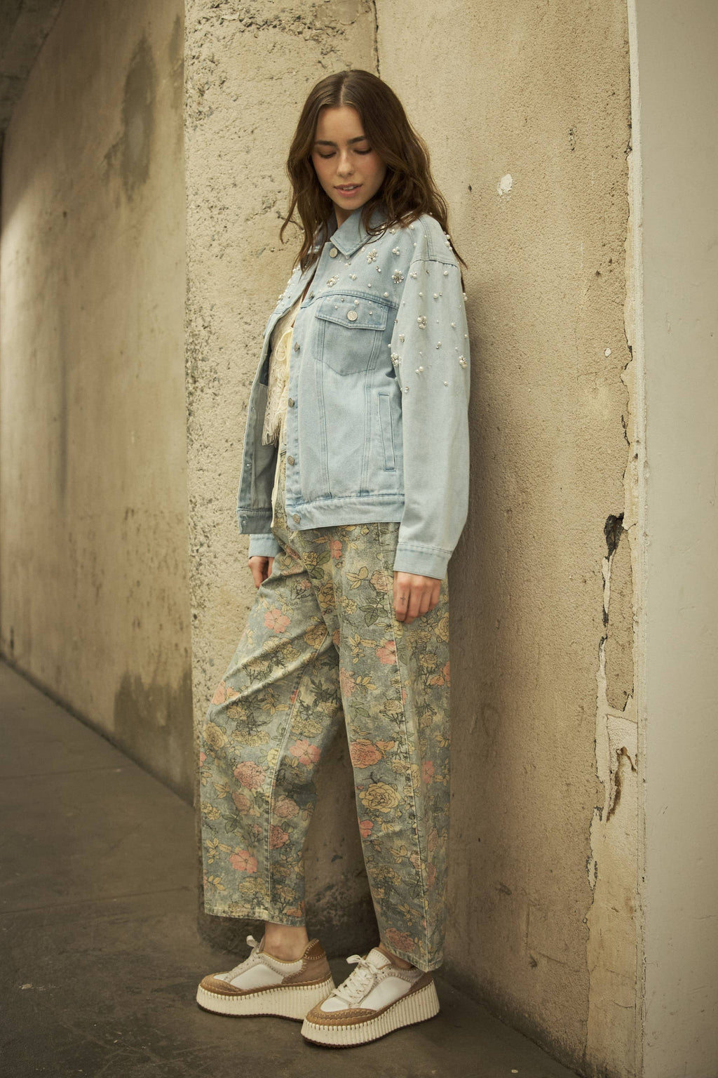 23981J Pearl Embellished Denim Jacket