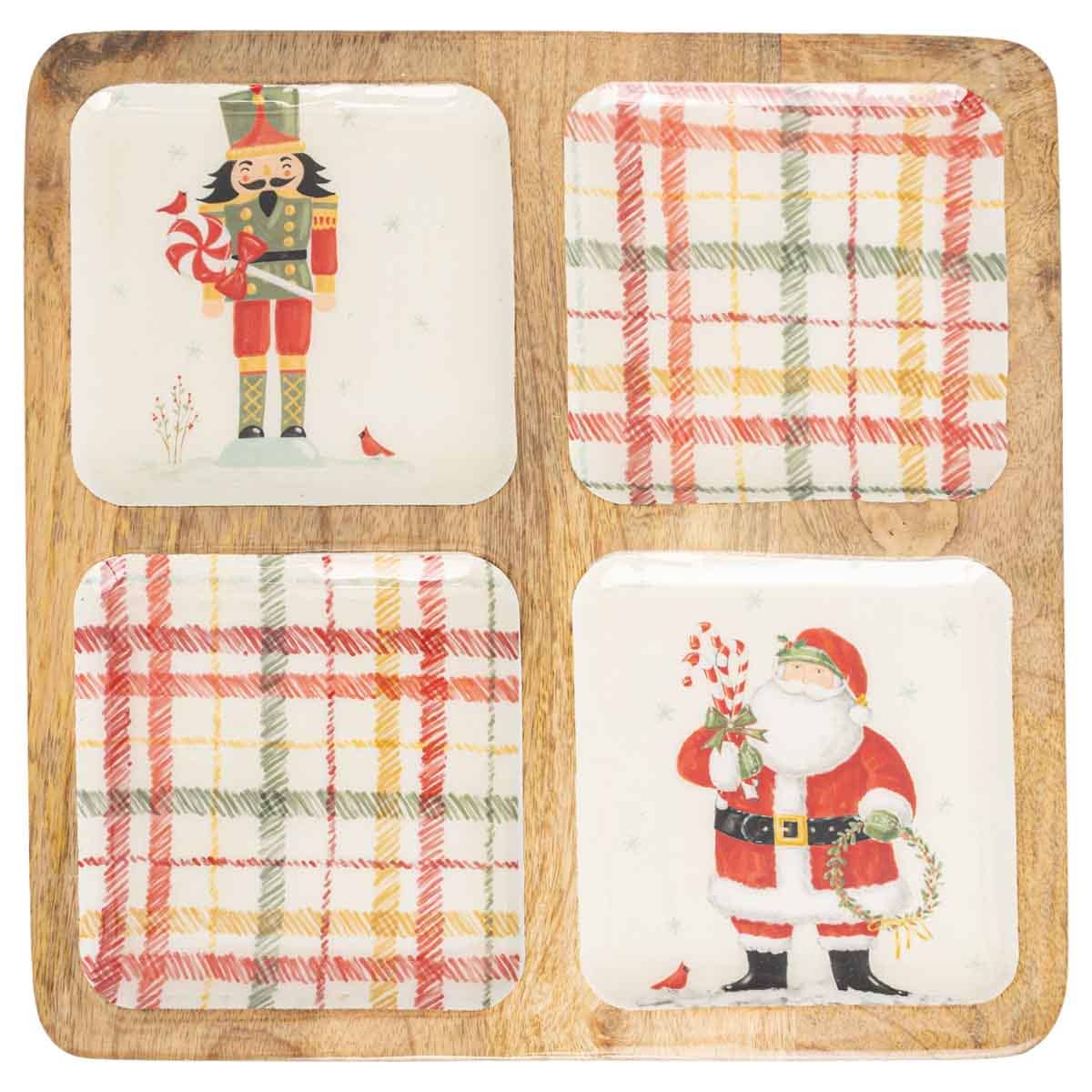 Frosty Fun Mango Wood 4-Sectioned Tray Christmas