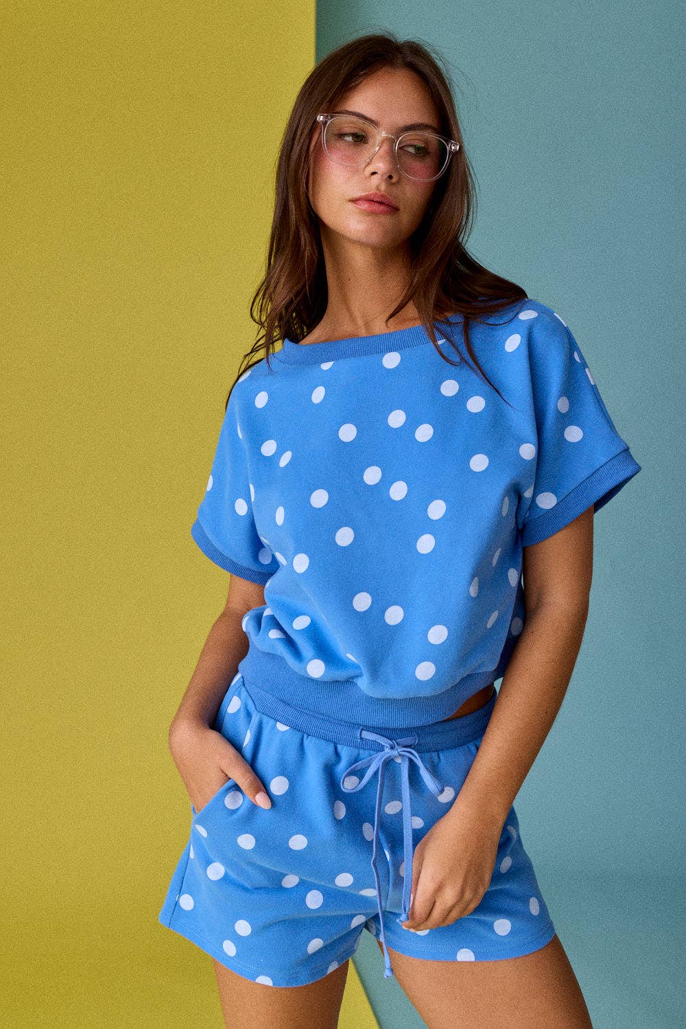 PX19643 - Polka Dot Print Short Sleeve Top and Short Set