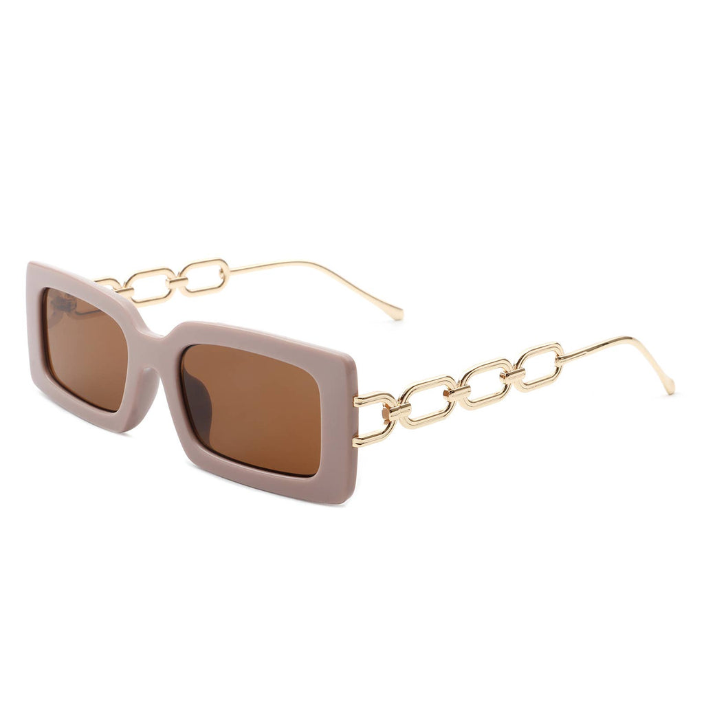 Rectangle Modern Chain Temple Fashion Women Sunglasses