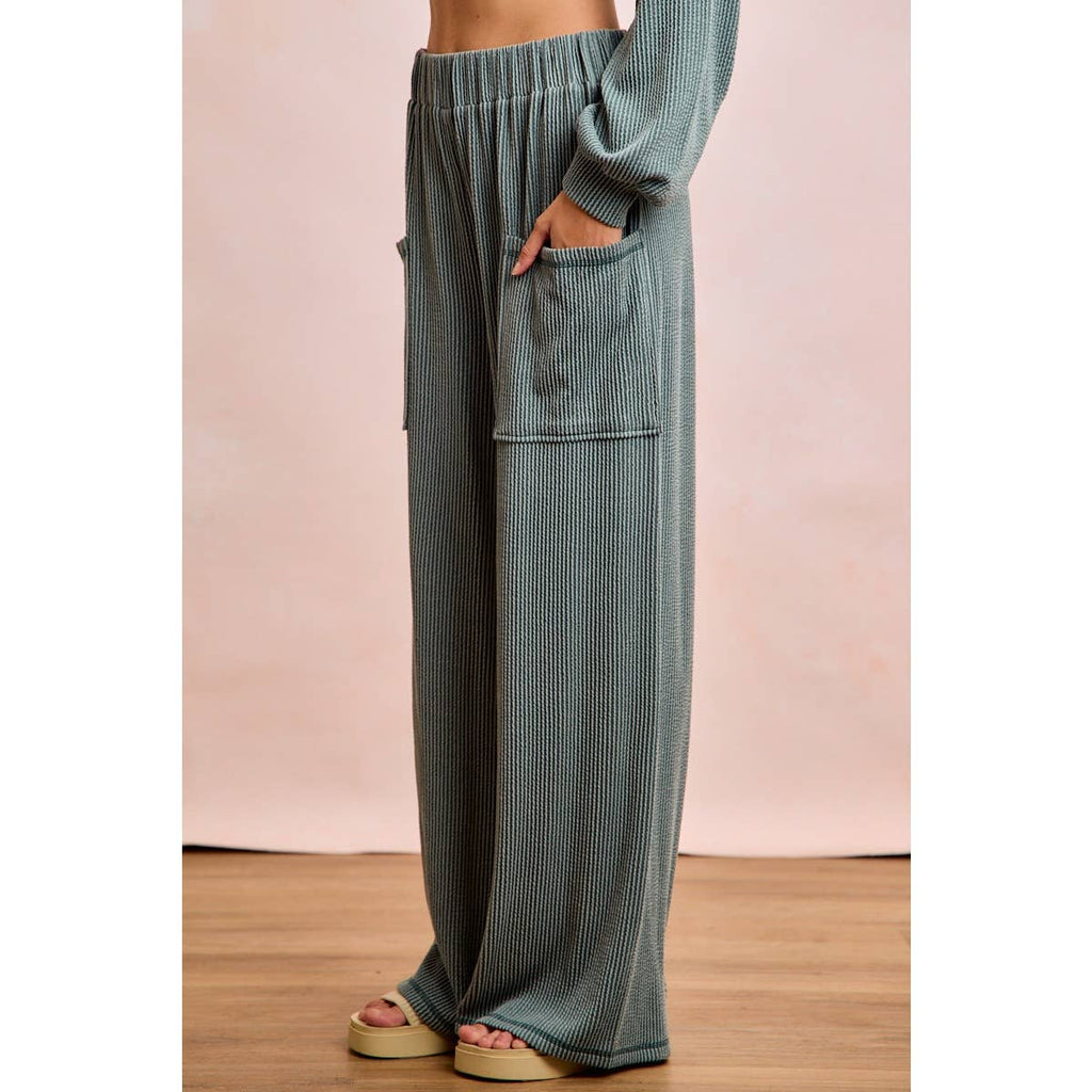 TWO TONE CORD RIB CONTRAST TOP AND PANTS SET