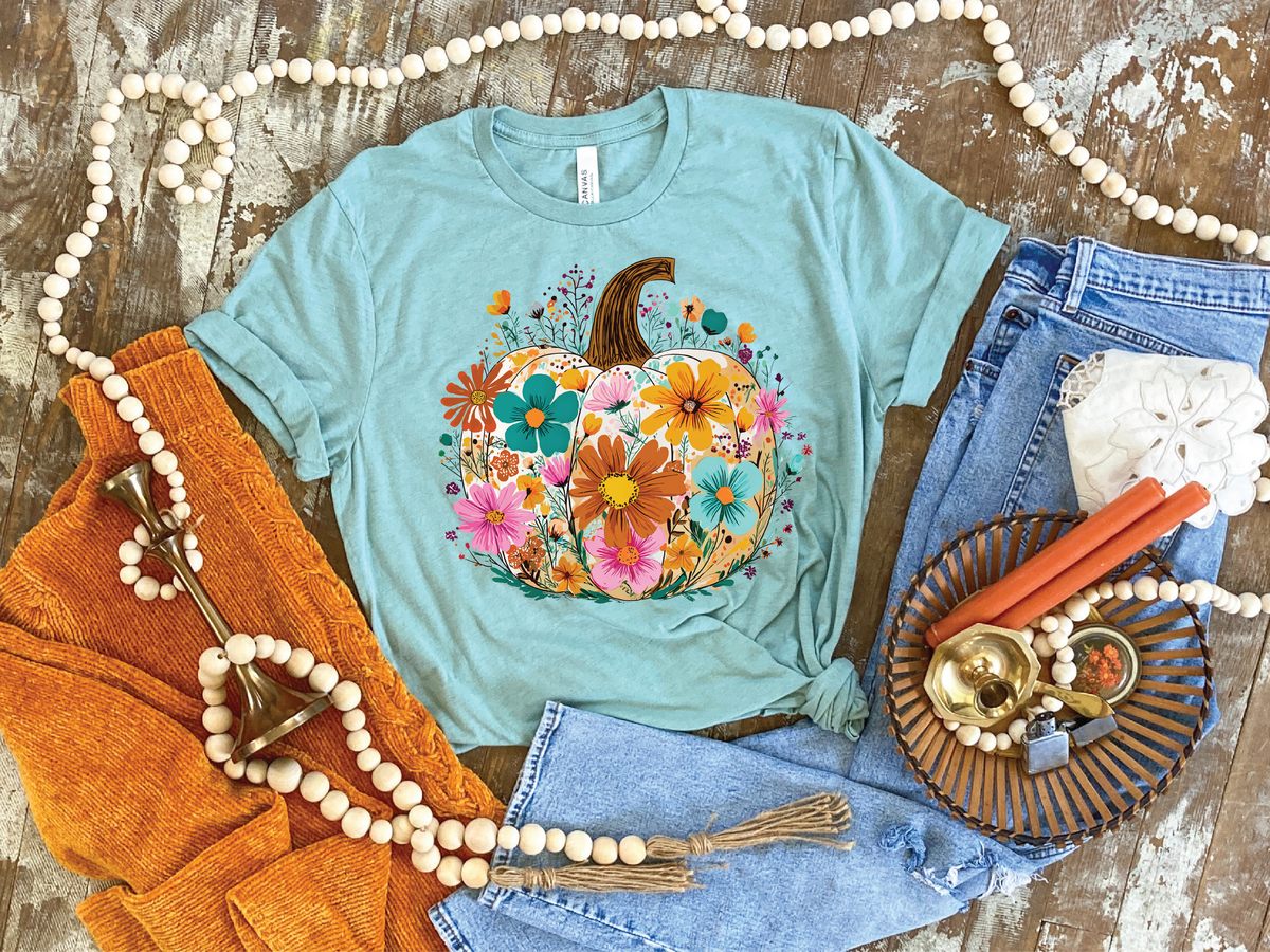 Floral Daisy Pumpkin- Fall Graphic Tee