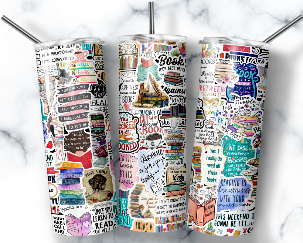 Reading Books Tumbler, Book Lover Tumbler, Book Cup
