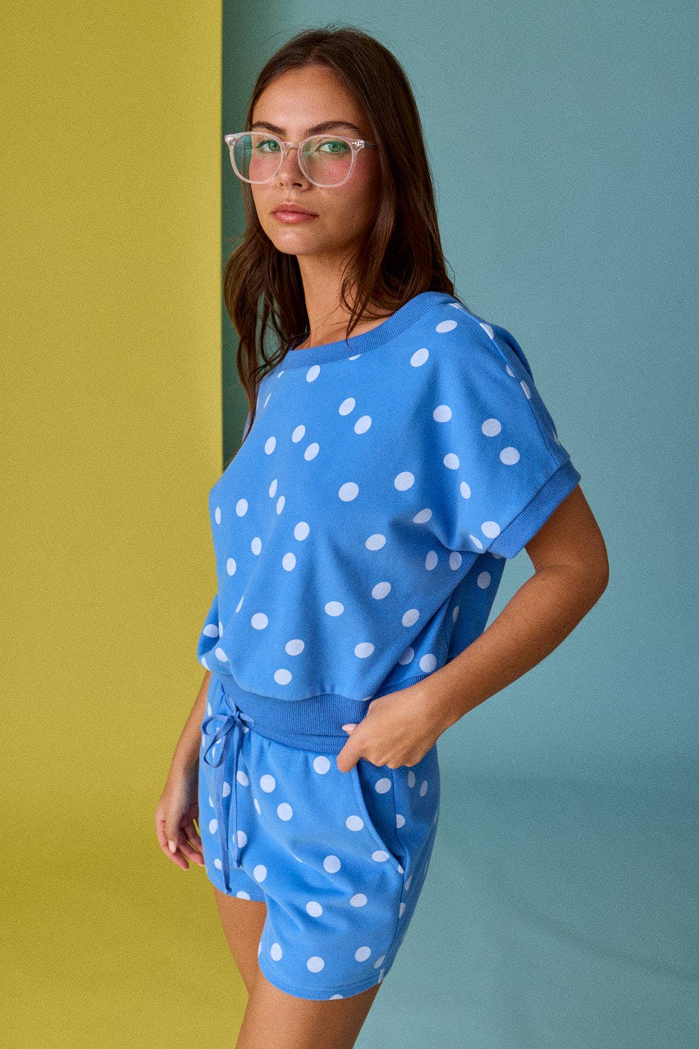 PX19643 - Polka Dot Print Short Sleeve Top and Short Set