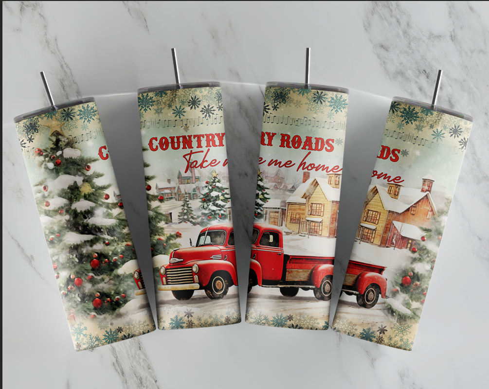 Country Roads Christmas Tumbler, Christmas Tumbler