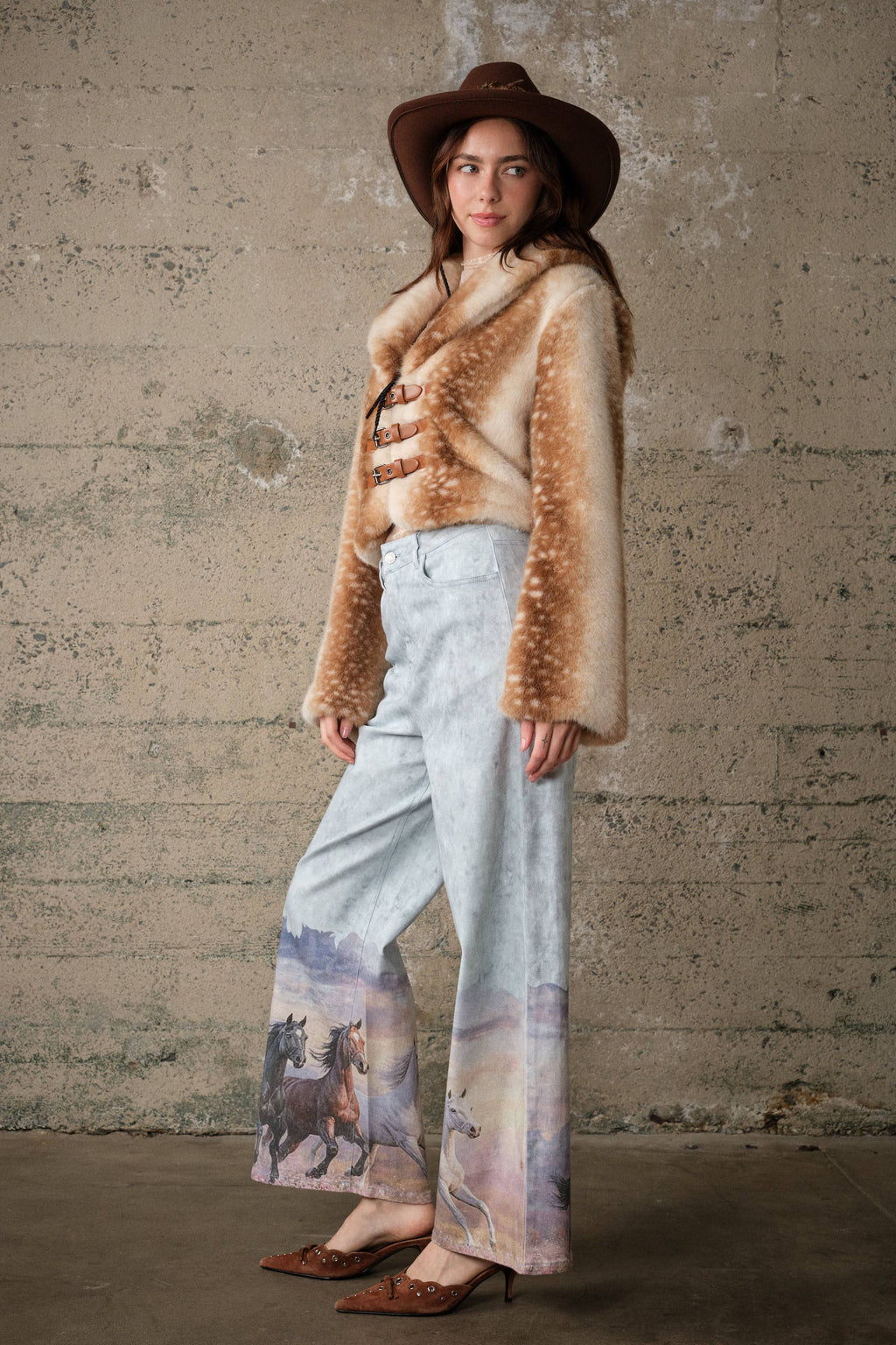 24390P Western Horse Print Wide Leg Jeans
