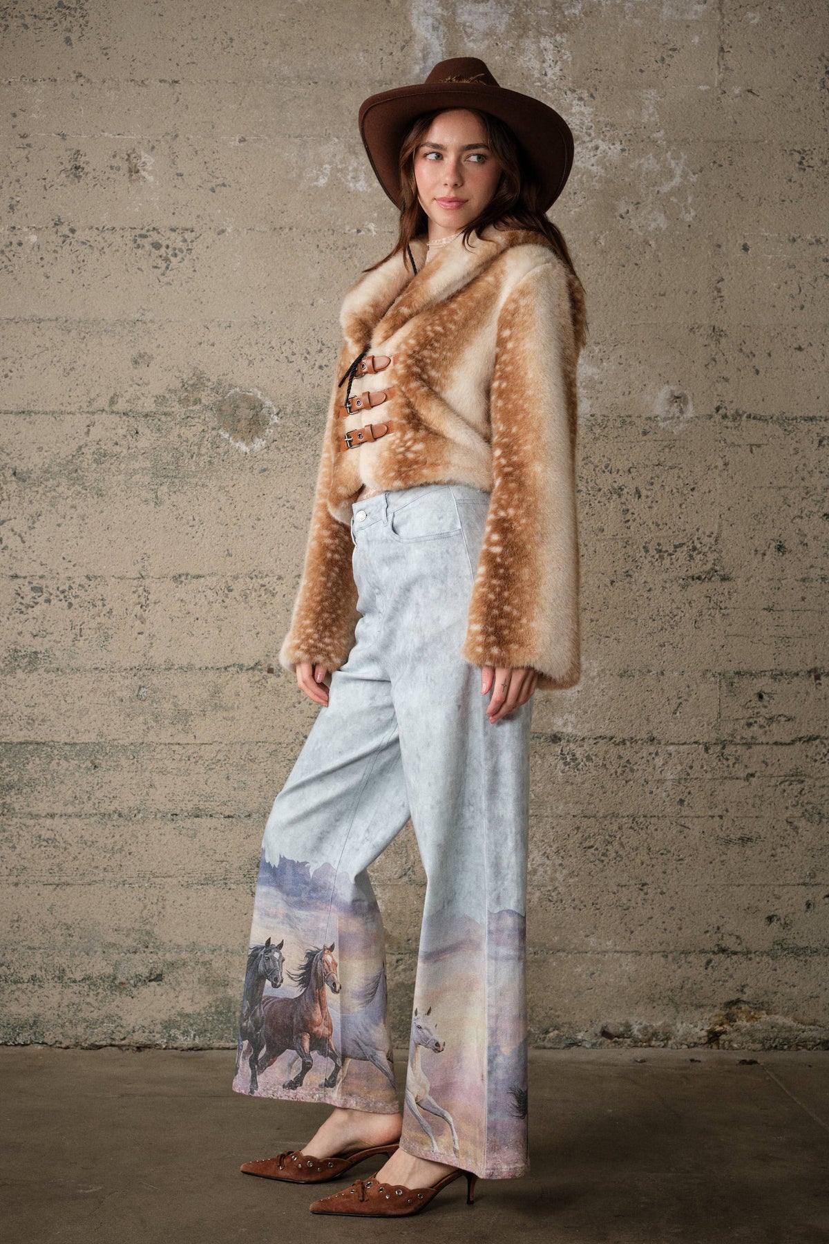 24390P Western Horse Print Wide Leg Jeans