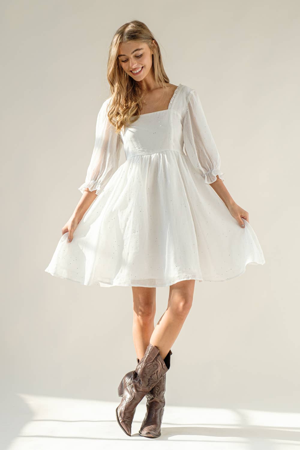 32464D - Chiffon Metallic Dot Mini Dress