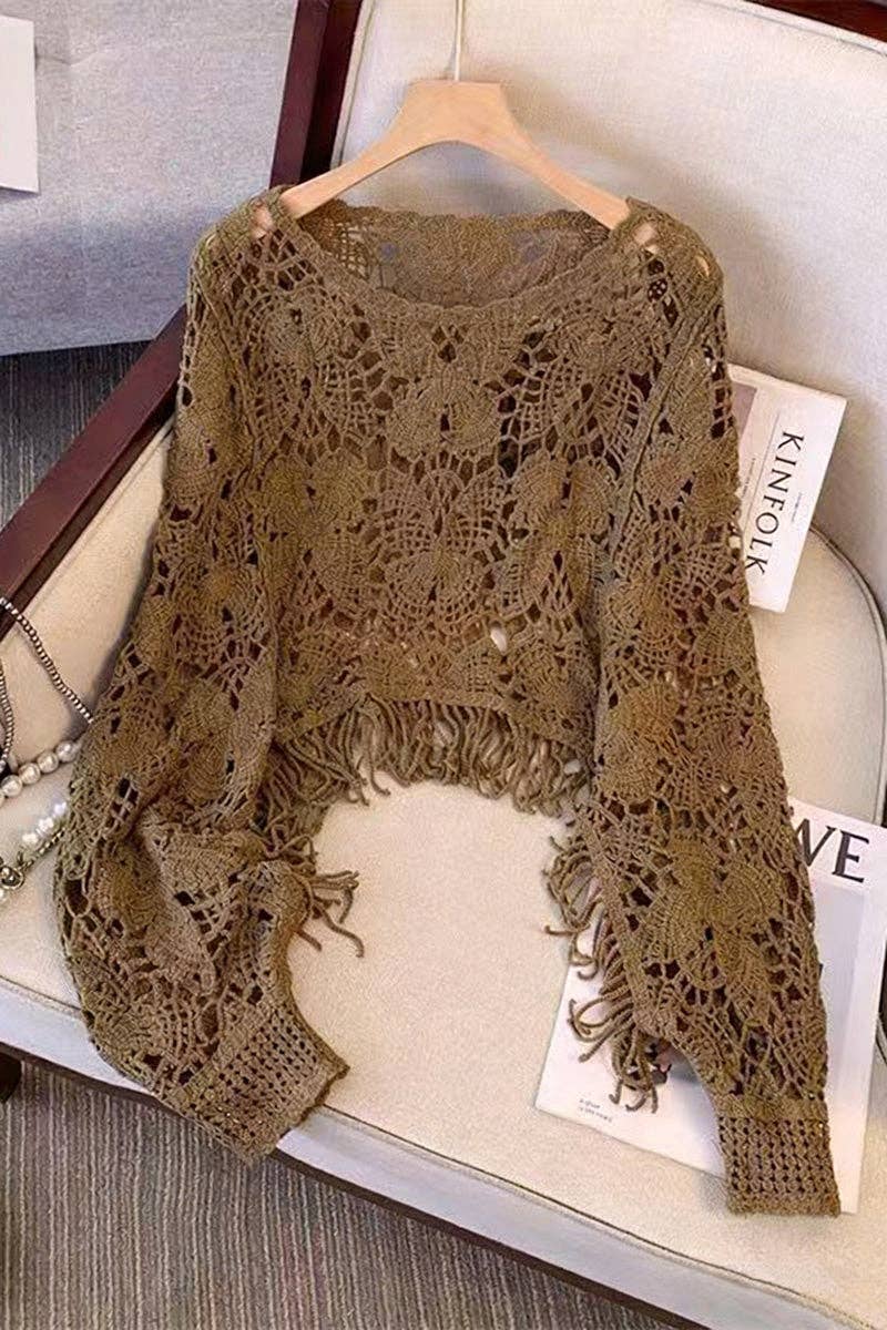Elegant Cropped Open-Knit Top
