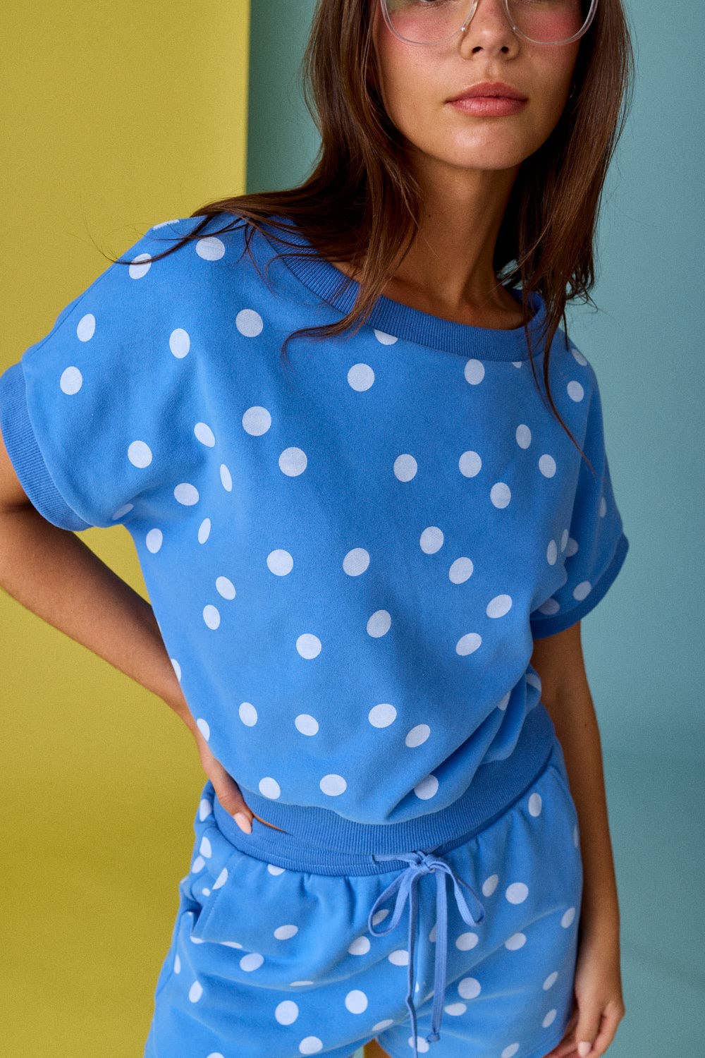 PX19643 - Polka Dot Print Short Sleeve Top and Short Set