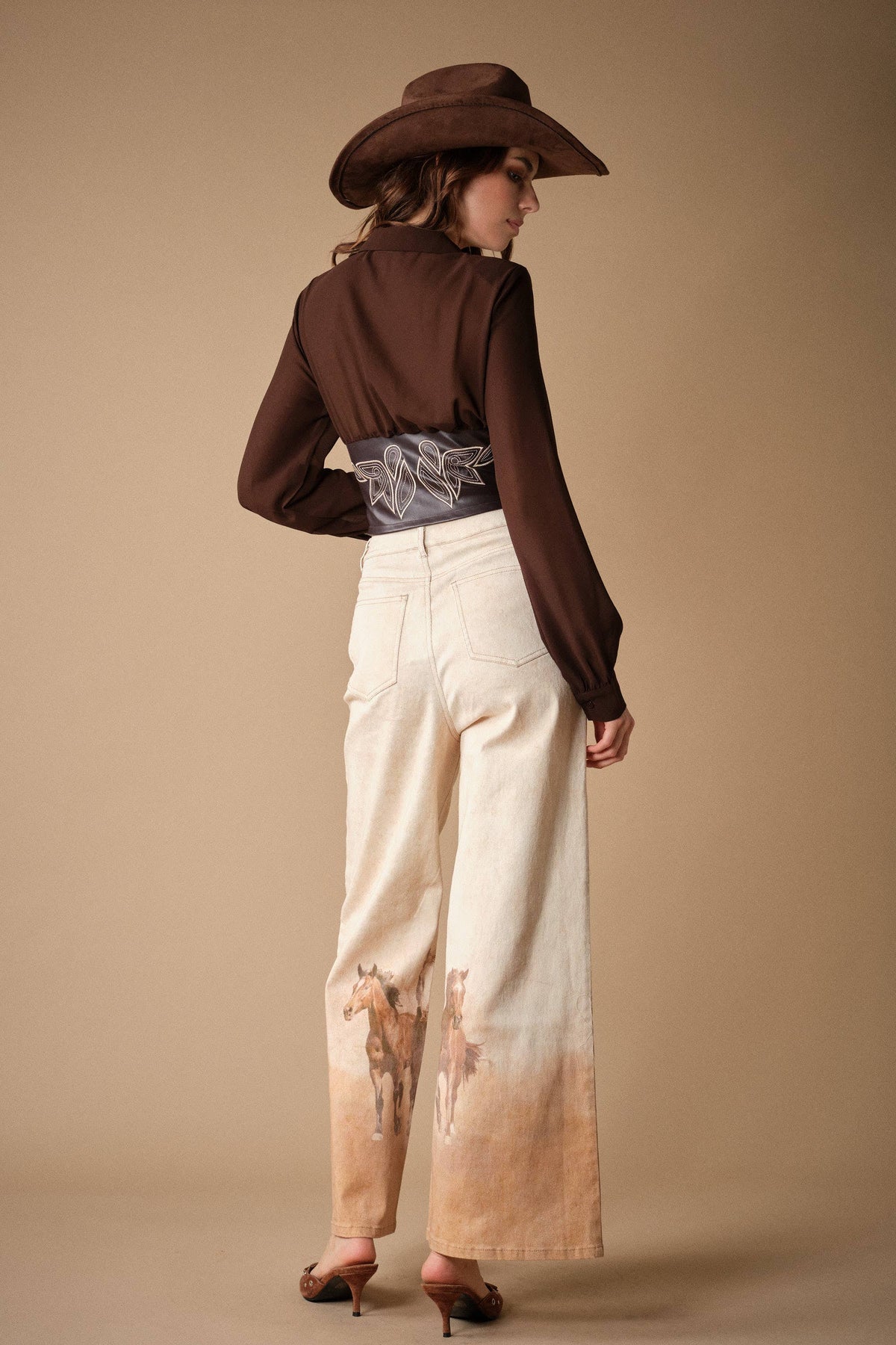 24390P Western Horse Print Wide Leg Jeans