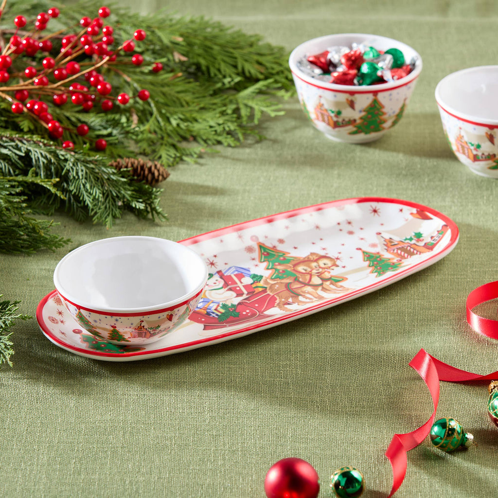 Santa's Retro  Melamine Set of 4  4in Dipping Bowls Gift