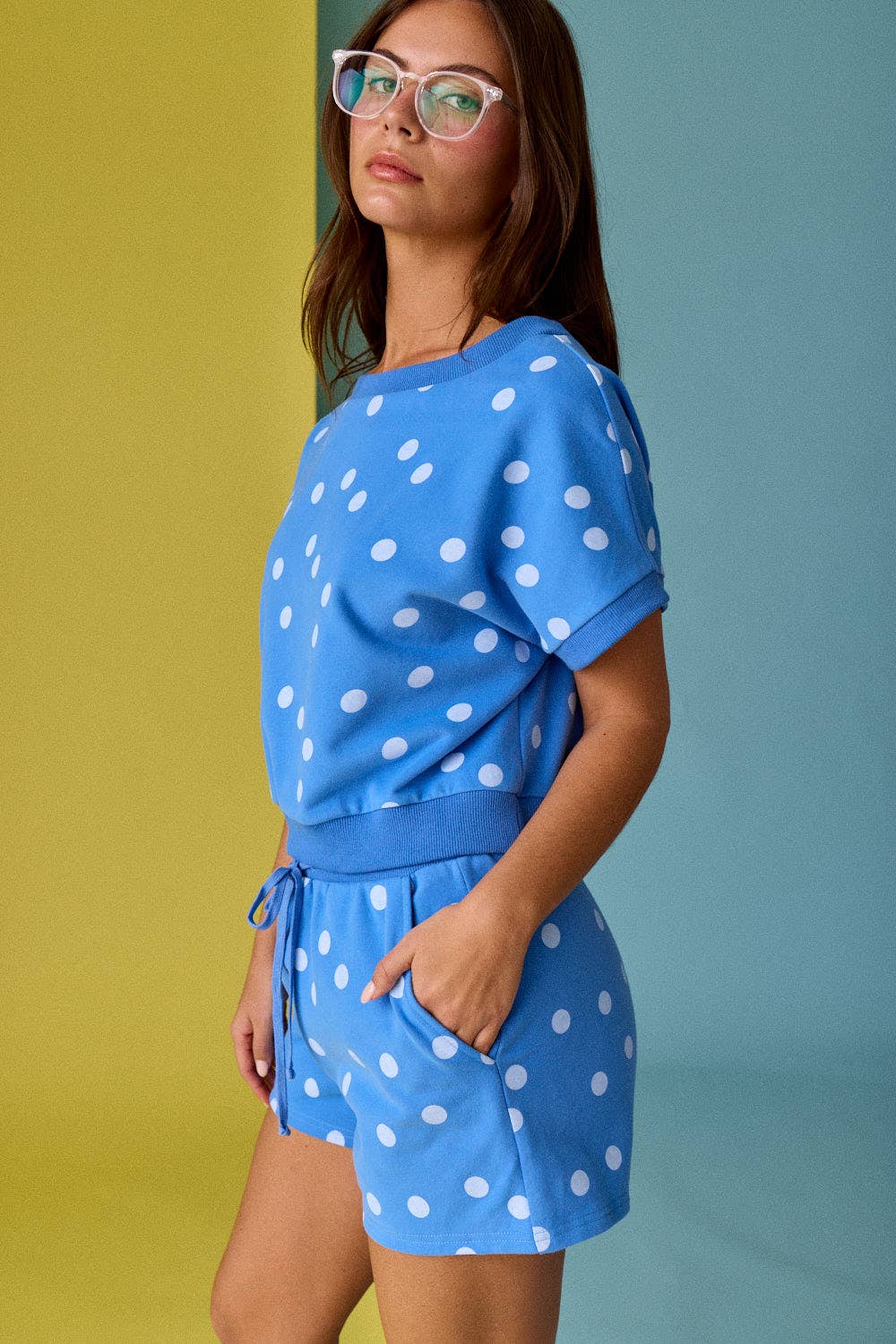 PX19643 - Polka Dot Print Short Sleeve Top and Short Set