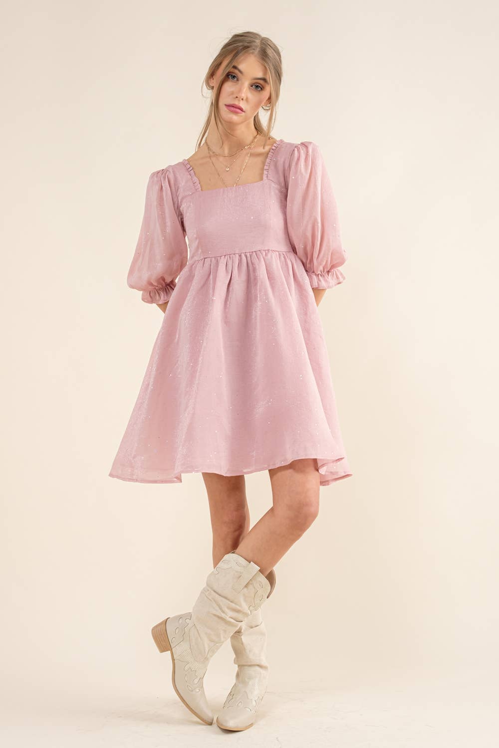 32464D - Chiffon Metallic Dot Mini Dress