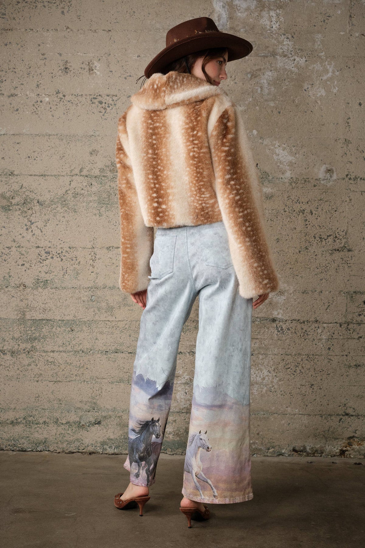 24390P Western Horse Print Wide Leg Jeans